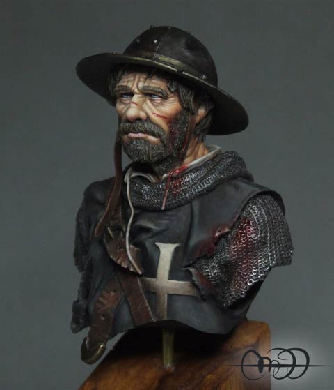 Busto a escala 1/6 de la casa de miniaturas, Andrea Miniaturas, representando a un cruzado veterano en Tierra Santa. 