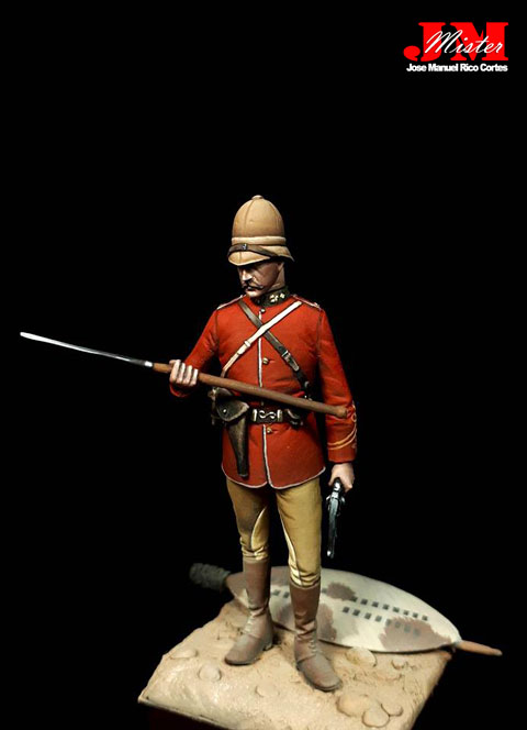 Figura en resina a escala de 54mm de la Casa de Miniaturas "Semper Fidelis", representando a un Oficial británico en servicio en Zululandia.