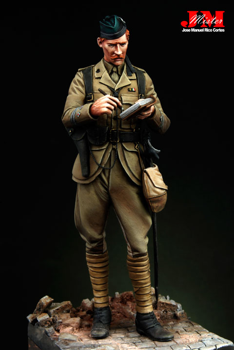 Oficial del 1º Batallón de fusileros escoceses "Los Cameronians", en uniforme de campaña en Francia en 1914.