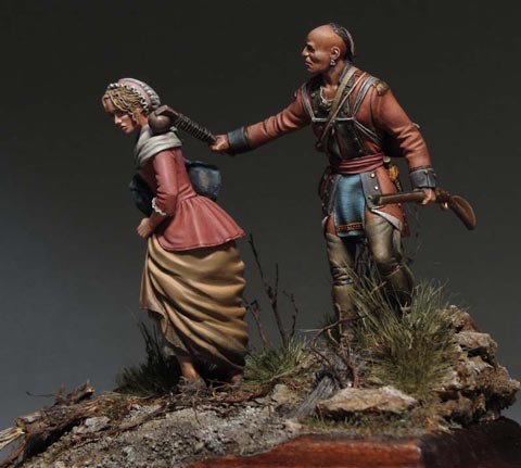  un piel roja aliado de los franceses, durante la guerra franco india, conduce cautiva a la mujer de un colono. 