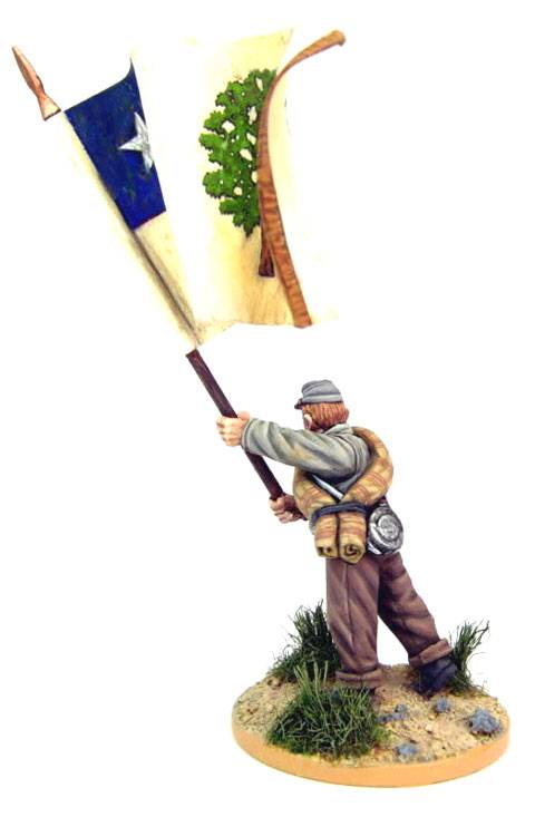 soldado confederado portando la bandera en combate.