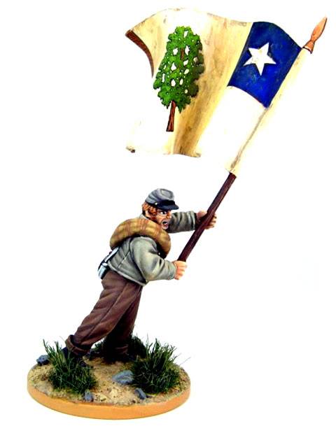 soldado confederado portando la bandera en combate.