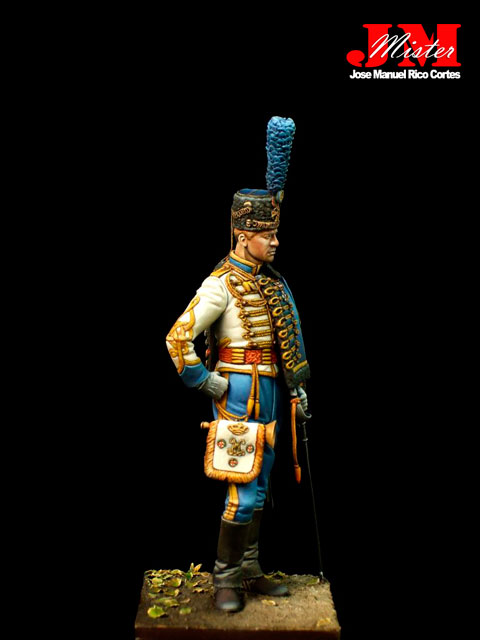 Trompeta del Regimiento de caballería Española, Húsares de la Princesa, en uniforme de gala entre 1905-1931.  