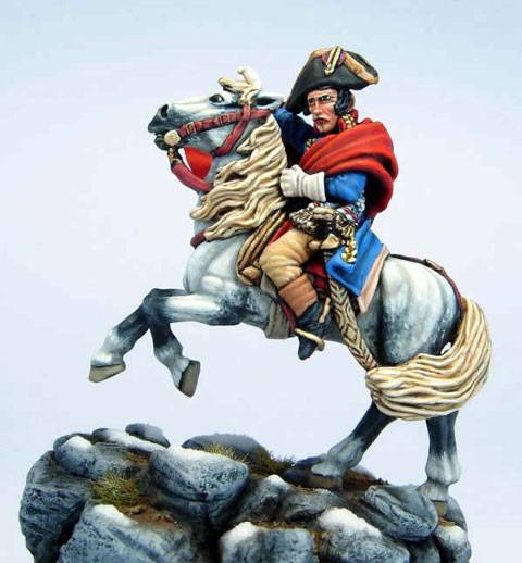 Figura de Napoleon cruzando los Alpes de la casa de miniaturas Wargames Foundry a escala 28 mm.