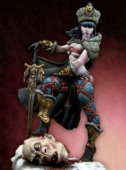 Figura en metal blanco de la casa de miniaturas, Pegaso models, a escala 1/32 representando a una bella guerrera,  Nokjagerin. 