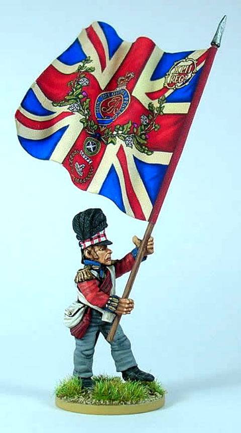 abandaderado britanico de la infanteria de linea perteneciente a una compañia de centro de los Highlander durante la campaña de 1806 - 1815. 