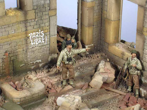 Diorama a escala 1/35 recreando una escena durante la liberación de París en 1944 por la novena división americana. 