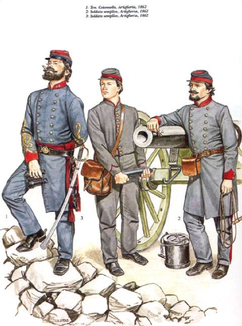 1 Teniente Coronel de Artilleria, 1862 2 Soldado de Artilleria, 1862 3 Soldado de Artilleria, 1862 4 Cañon Parrot de 3 pulgadas y 10 libras.