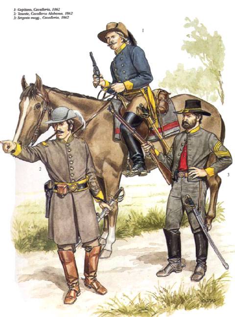 1 Capitan, Caballeria, 1862 2 Teniente, Caballeria de Alabama, 1862 3 Sargento Mayor, Caballeria, 1862