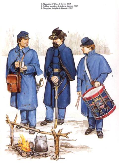 1 Niño Tambor, 3ª Division, II Corp, 1865 2 Soldado de Artilleria Ligera, 1863 3 Mayor de Artilleria Pesada, 1865