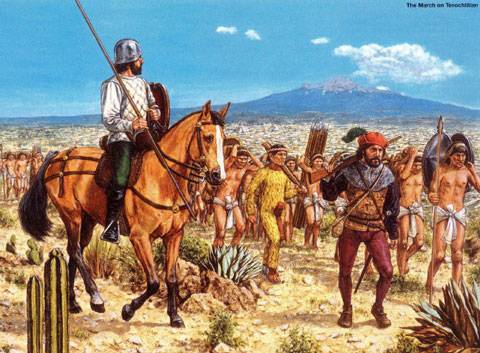 Hernán Cortés, en su marcha hacia México-Tenochtitlan