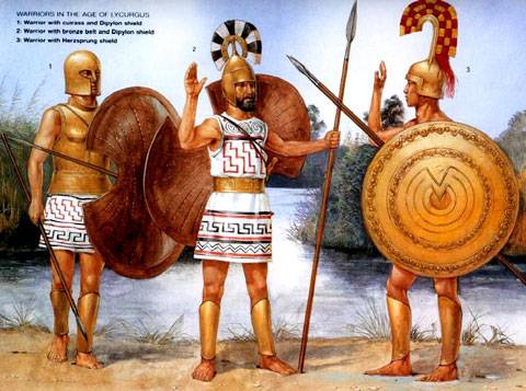 Guerreros espartanos durante la época de Lycurgus