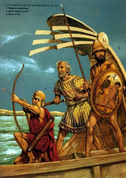 Guerreros espartanos y aliados embarcados - 405 d.C. 