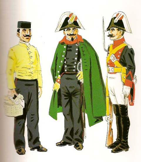 Guardia en Uniforme de Cuartel Comandante en Uniforme de Paseo para Diario Cabo 2º en Uniforme de Gala (1850)