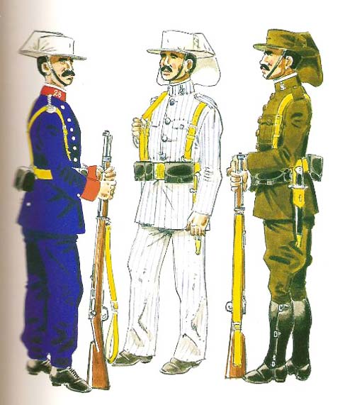 Guardia Civil servicio despoblado (1901) Guardia en uniforme de servicio (1908-09) Guardia en uniforme de servicio (1922)