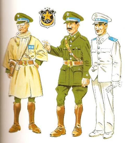 GUARDIA CIVIL DE IFNI (1934)  Teniente en Uniforme de Campo Comandante en uniforme de diario Capitan en uniforme de Gala