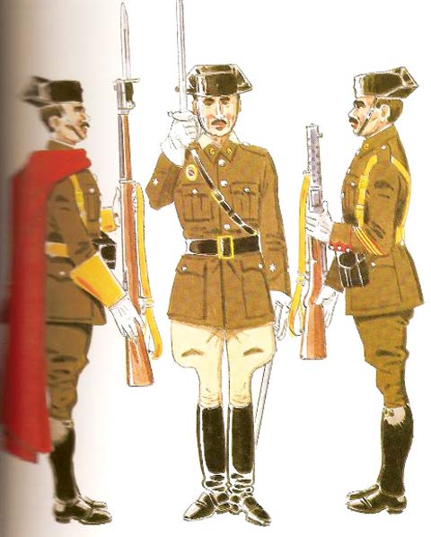 GUARDIA DE S.E. EL GENERALISIMO (1937-40)   Guardia de la compañia Mixta en uniforme de Gala (1937) Teniente de la Escolta de S.E. (1937-39) Sargento de la escolta de S.E. salamanca (1937)