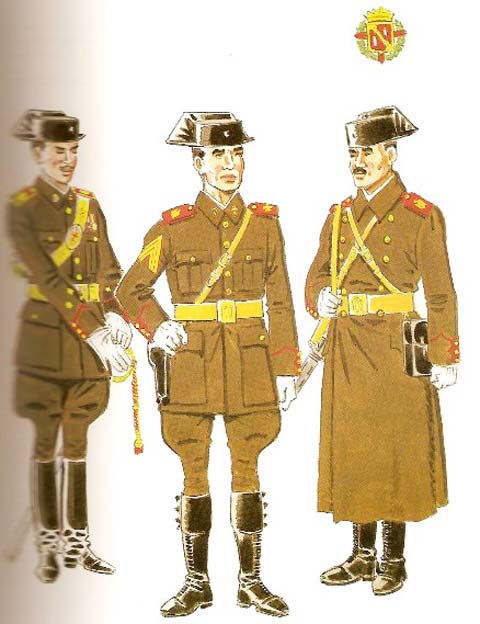 COMPAÑIA DE LA GUARDIA CIVIL DEL REGIMIENTO DE S.E. EL GENERALISIMO FRANCO (1940- 52)  Capitan en uniforme de Gala en Formación (1943-58) Guardia en uniforme de Paseo (1940-52) Guardia en uniforme de Servicio en invierno (1942-52)