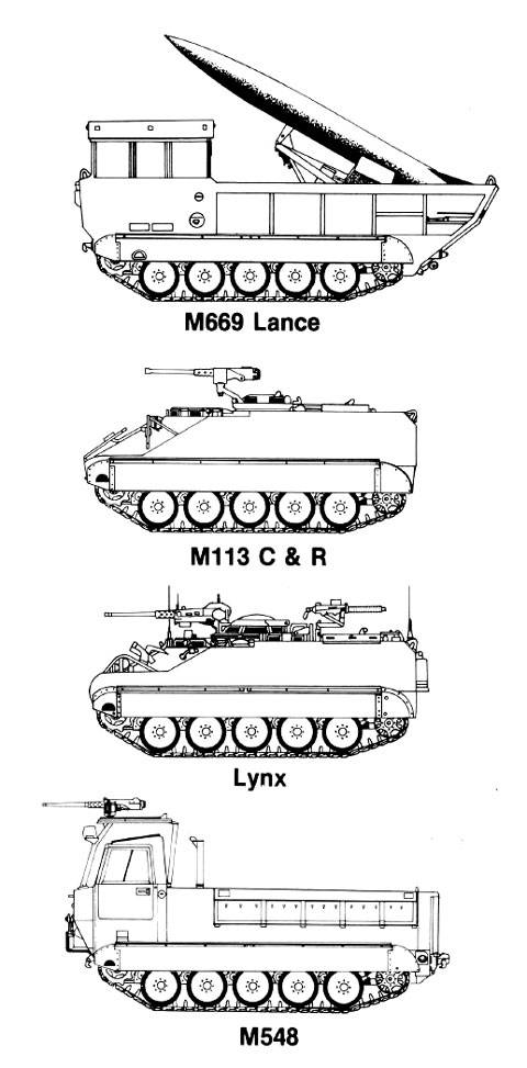 La familia M113 cuenta aproximadamente con 12 versiones de vehículos ligeros a oruga utilizados en gran cantidad de cometidos de combate.