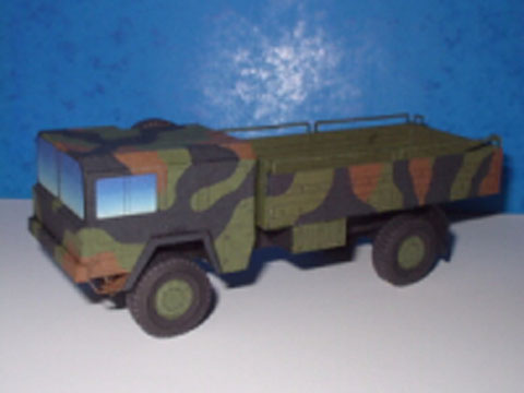 Recortable de papel de un Camion Militar MAN 4x4 5T MIL GL 2X de caja abierta de mas de 7,5 Toneladas a escala 1/50. 