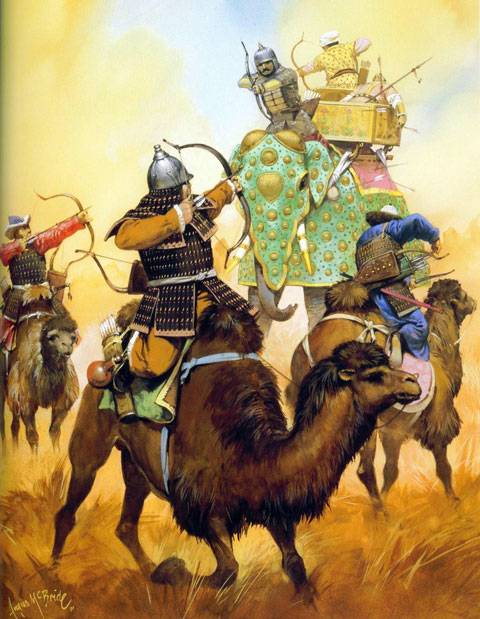 Caballeria Mongol en camellos dromedarios contra elefentes de guerra 