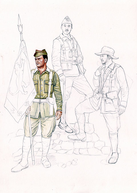 Proceso de ilustración de la lámina "Legión Española - 1920"