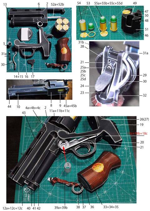 Instrucciones y despiece del Recortable de Papel de la Pistola de Hellboy  a escala 1/1 