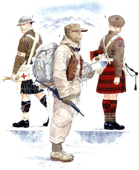 1. Sanitario del 6th de infanteria ligera 2. Sargento de infanteria 3. Piper 4th del Royal Scots