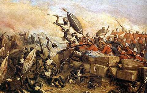 El primer ataque de los 4,000 zulus que comandaba uno de los generales de Cetshwayo llamado Dabulamanzi