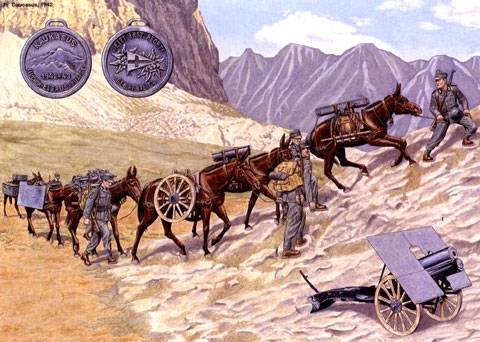 Tren de mulas con equipo de guerra