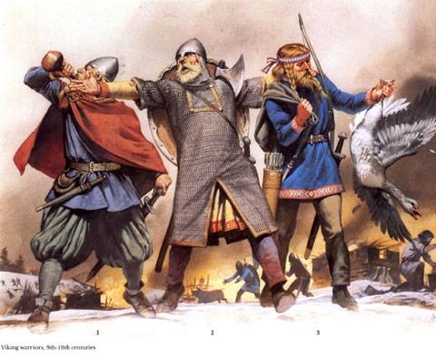 Guerreros vikingos durante un pillaje - siglos IX y X 