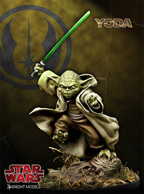 Maestro Yoda lanzandose al ataque con su sable laser