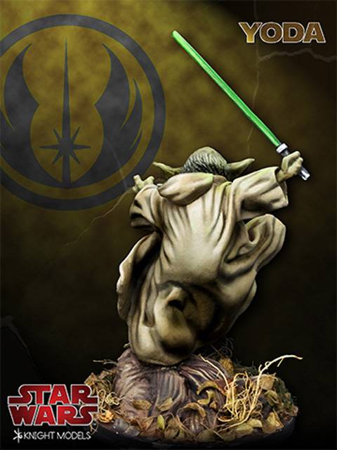 Maestro Yoda lanzandose al ataque con su sable laser