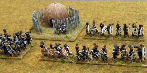 Escenas de las fuerzas Zulues en una partida de wargame.